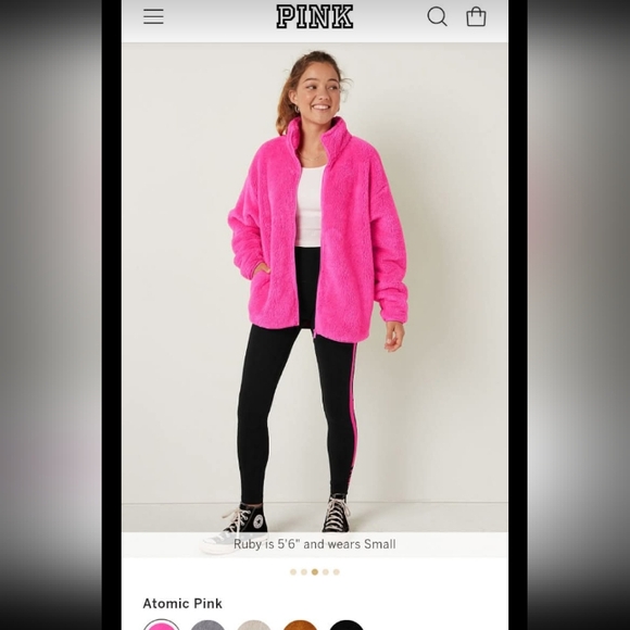 PINK VS Full Zip Up Teddy Jacket Atomic Pink NWOT - Picture 4 of 5